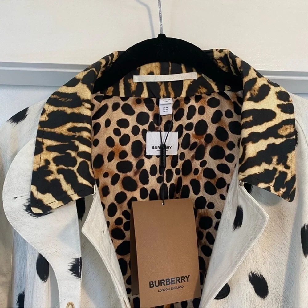 Burberry ANIMAL-PRINT COTTON-TWILL TRENCH COAT IN WHITE,BLACK,BROWN Size - Picture 12 of 16